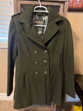 GUESS Olive Green Double-Breasted Pea Coat